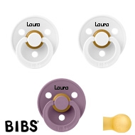 BIBS Colour Sutter med navn str2, 2 White, 1 Mauve, Runde latex